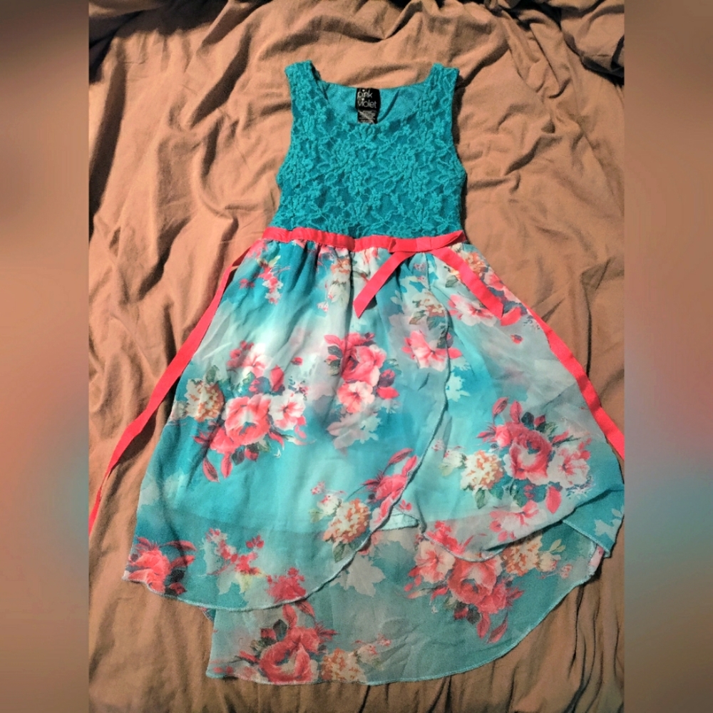 Pink & Violet Girls Floral Dress MED 7/8